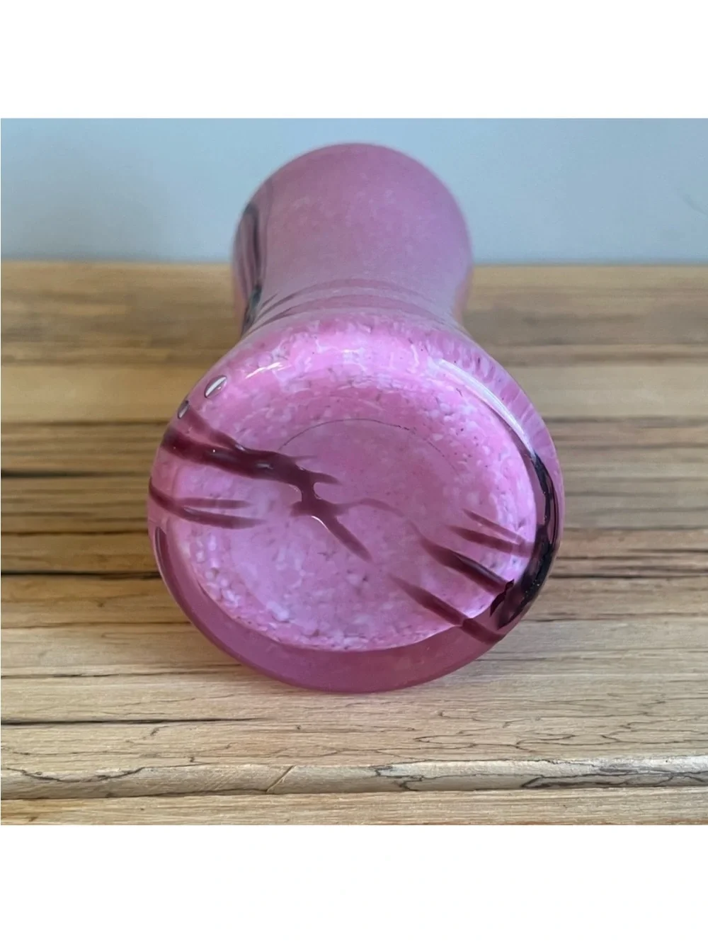 Hand-blown pink art glass vase
